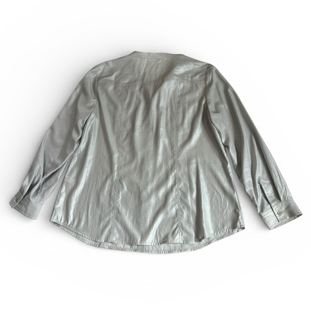 Chicos Gray Silver Shimmer Button Down Long Sleeve Utility Blouse Women’s 2 (L) - Picture 2 of 8